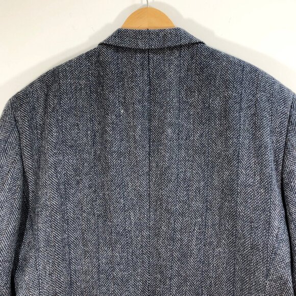 Vintage ENGLISH MANOR Gray Herringbone Tweed Sportcoat with Leather Buttons 46R - Picture 10 of 16